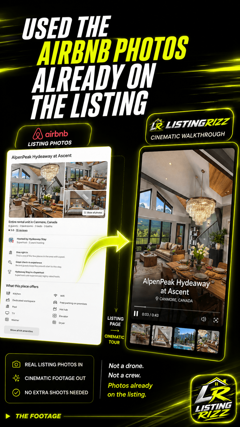 Airbnb listing photos turned into a cinematic walkthrough